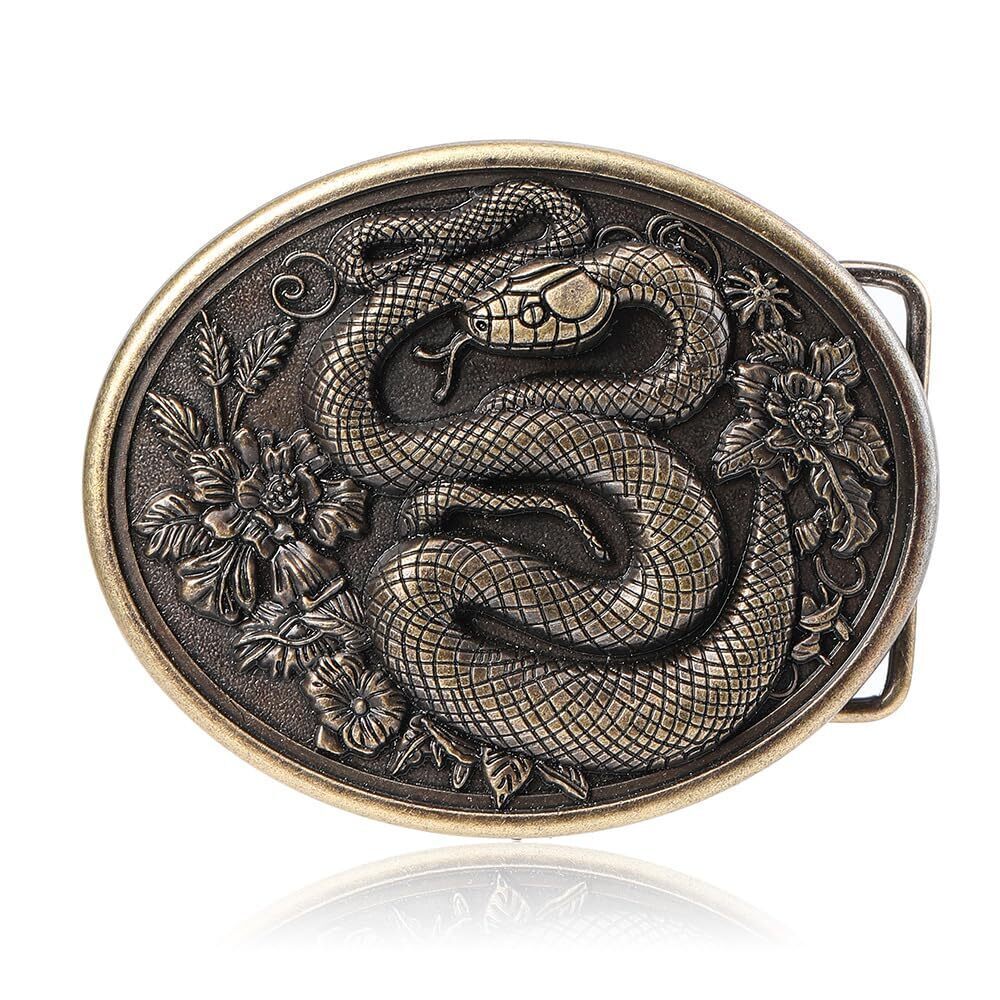 3581 Vintage Belt Buckle Brass embossed Snake Belt Buckle Southwestern Bull